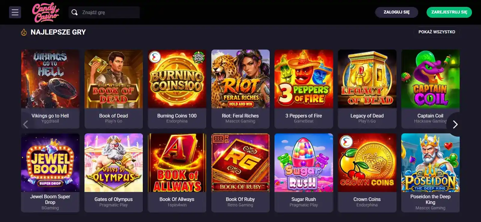Candy Casino gry – automaty, stoły i dostawcy
